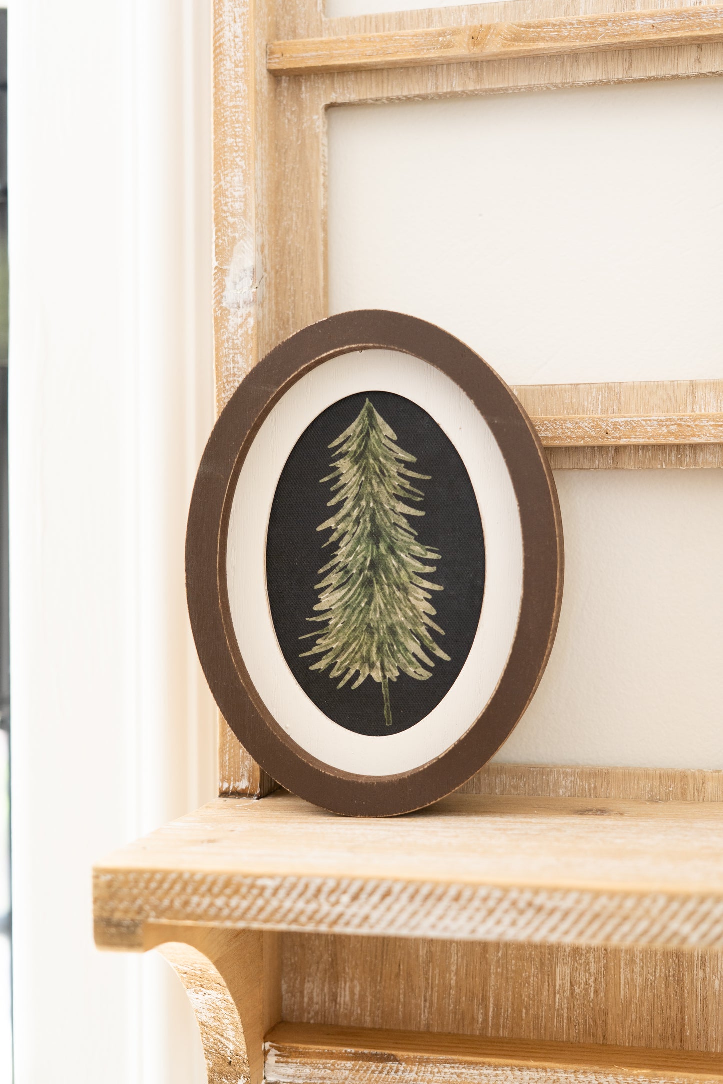 Oval Wood Frame Art 6x8" PINE TREE Fall Christmas - 60001