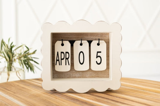 Wood scallop perpetual calendar, home office desk