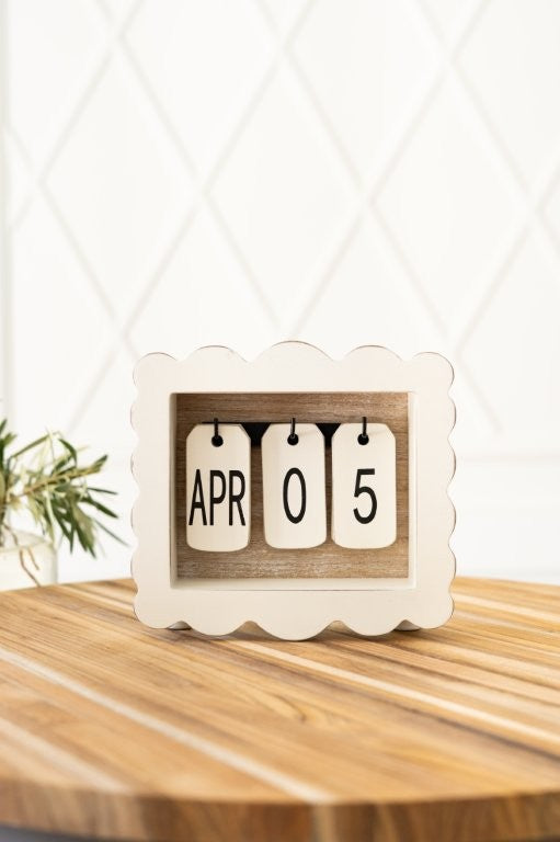 Wood scallop perpetual calendar, home office desk
