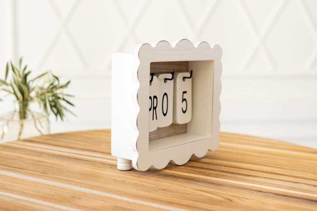 Wood scallop perpetual calendar, home office desk