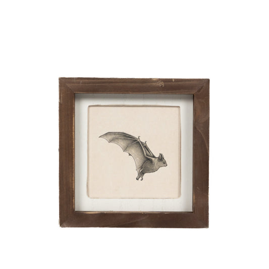 7x7 wood frame art sign BAT & BUTTERFLY Halloween Fall