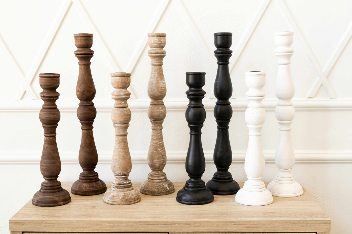 19" wood taper candle holder, in 4 finishes