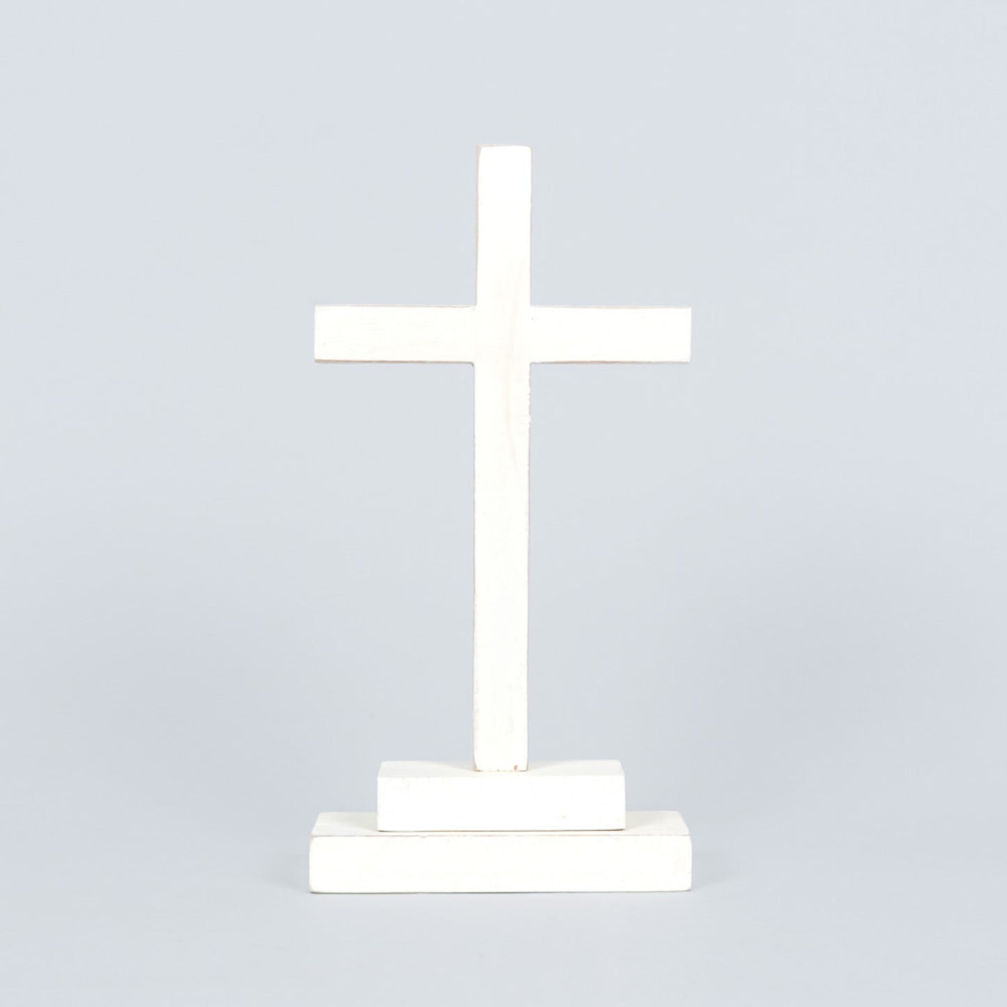 10" wood CROSS on stand, white  - 31014