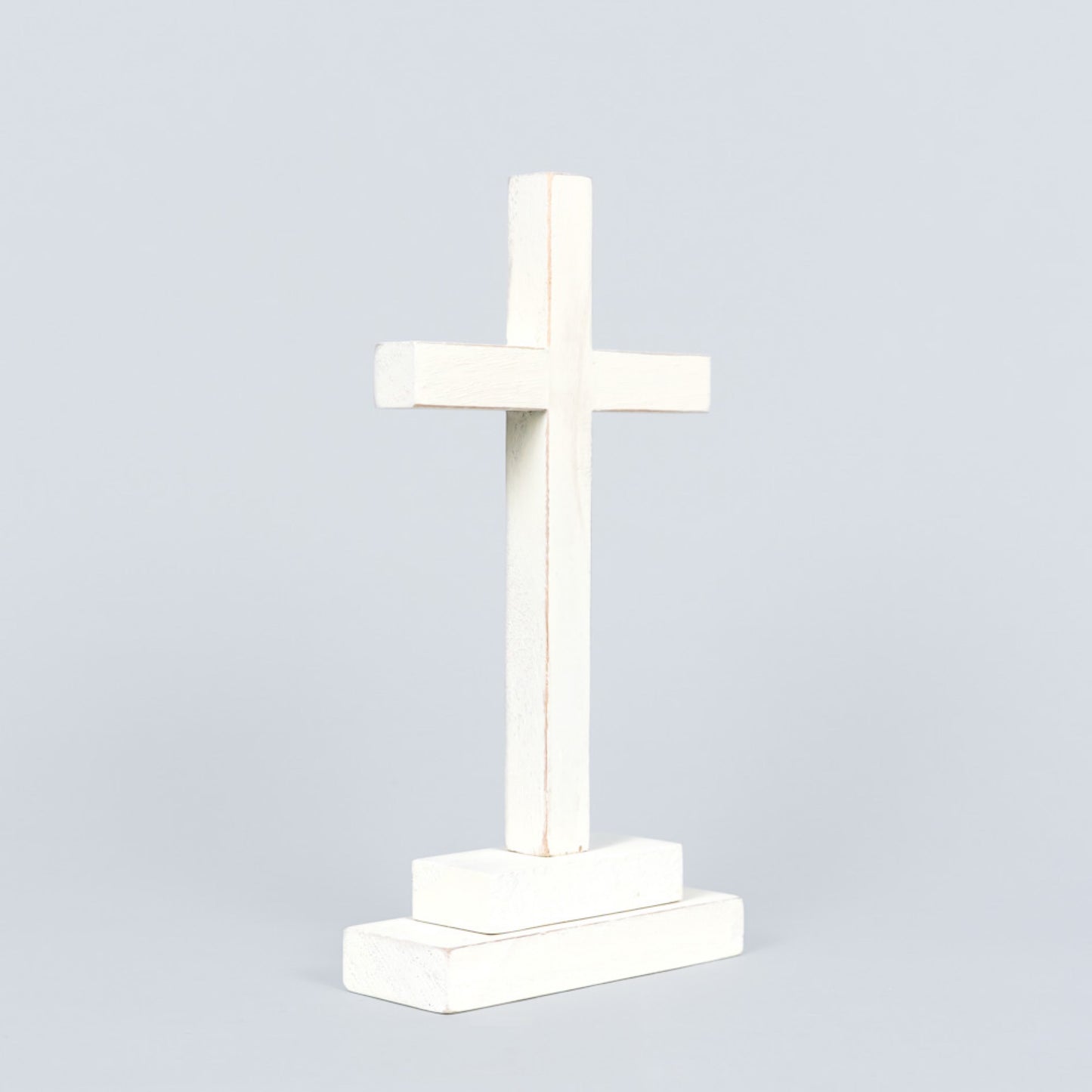 10" wood CROSS on stand, white  - 31014
