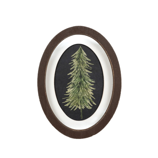 Oval Wood Frame Art 6x8" PINE TREE Fall Christmas - 60001