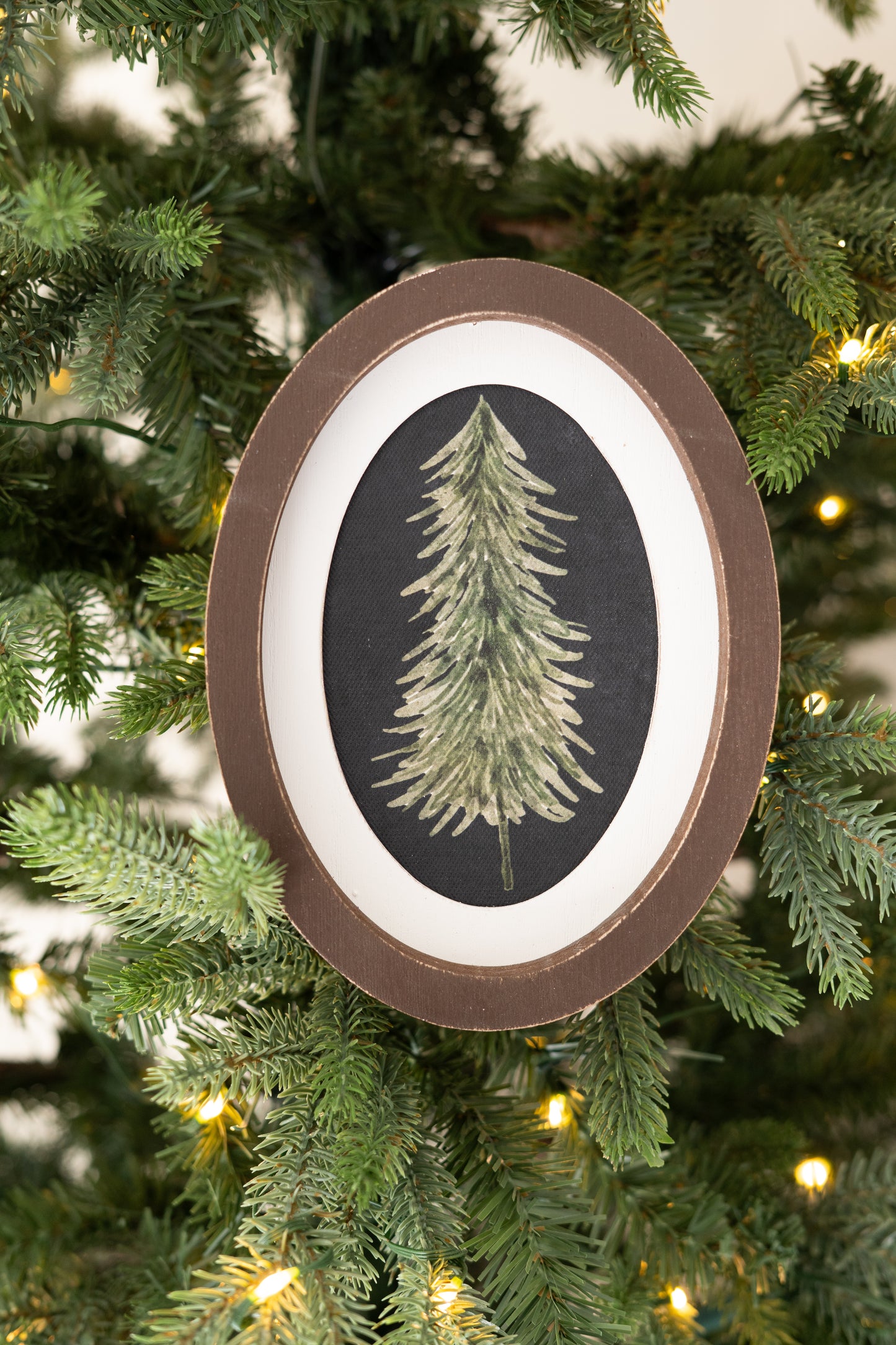 Oval Wood Frame Art 6x8" PINE TREE Fall Christmas - 60001