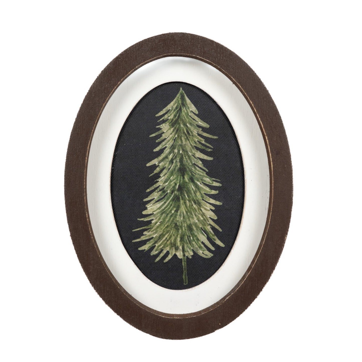 Oval Wood Frame Art 6x8" PINE TREE Fall Christmas - 60001