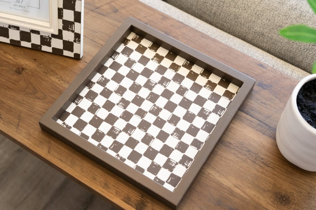 10x10 Wood Check Tray, Espresso/Natural