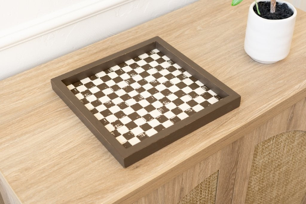 10x10 Wood Check Tray, Espresso/Natural