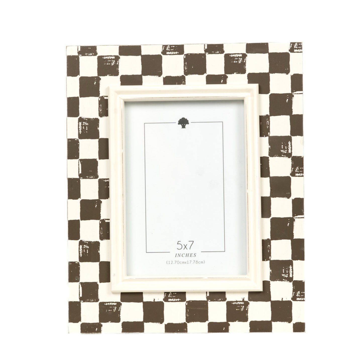 Wood photo frame for 5x7 pic, espresso/white check