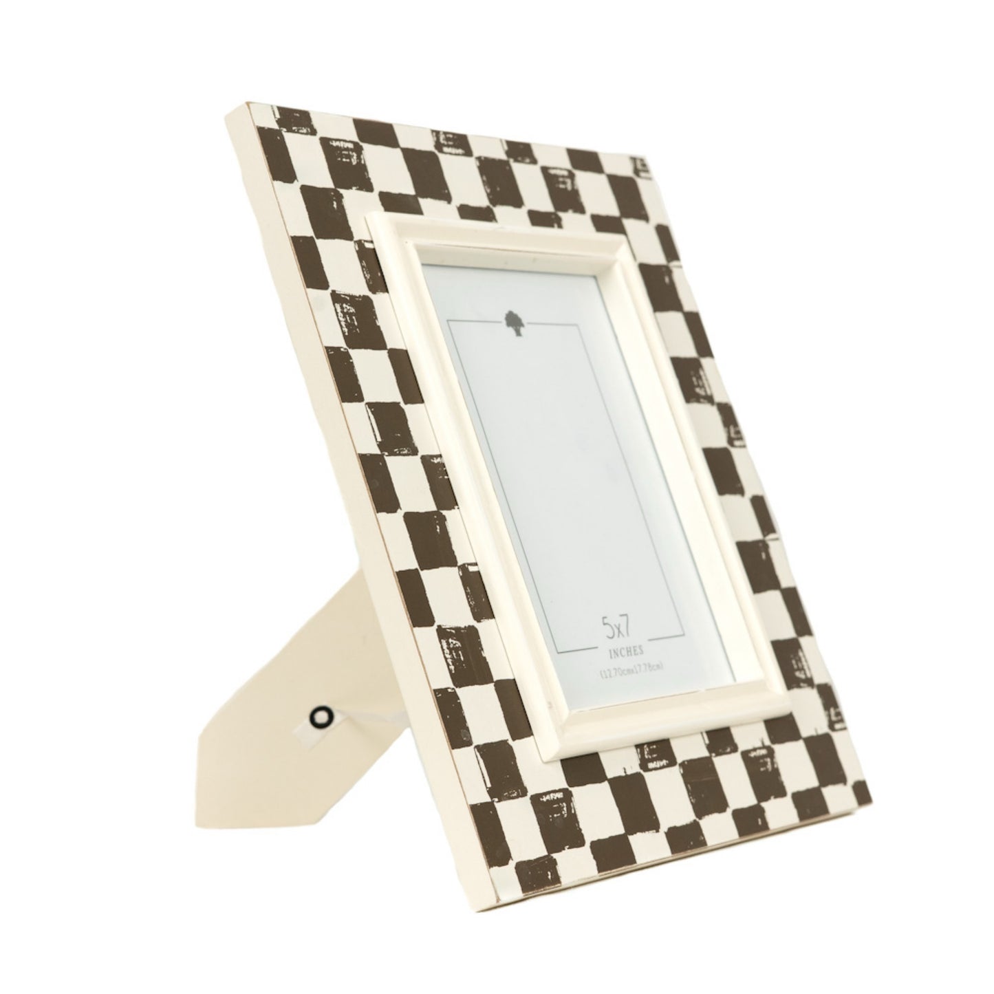 Wood photo frame for 5x7 pic, espresso/white check