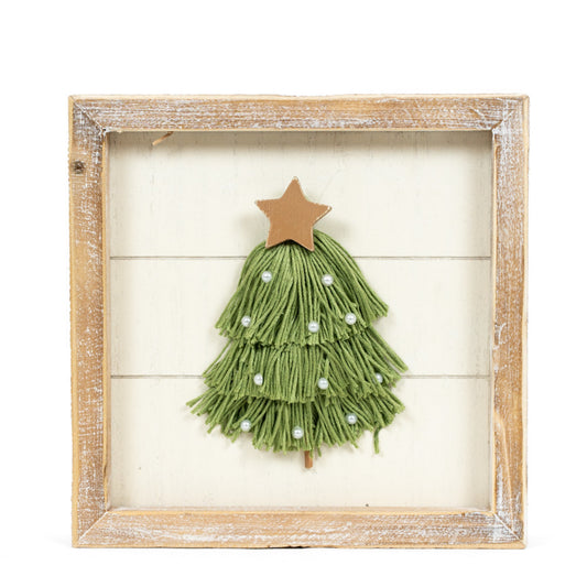 Wood Frame Sign 7x7" TASSEL Christmas Tree Decor - 71346