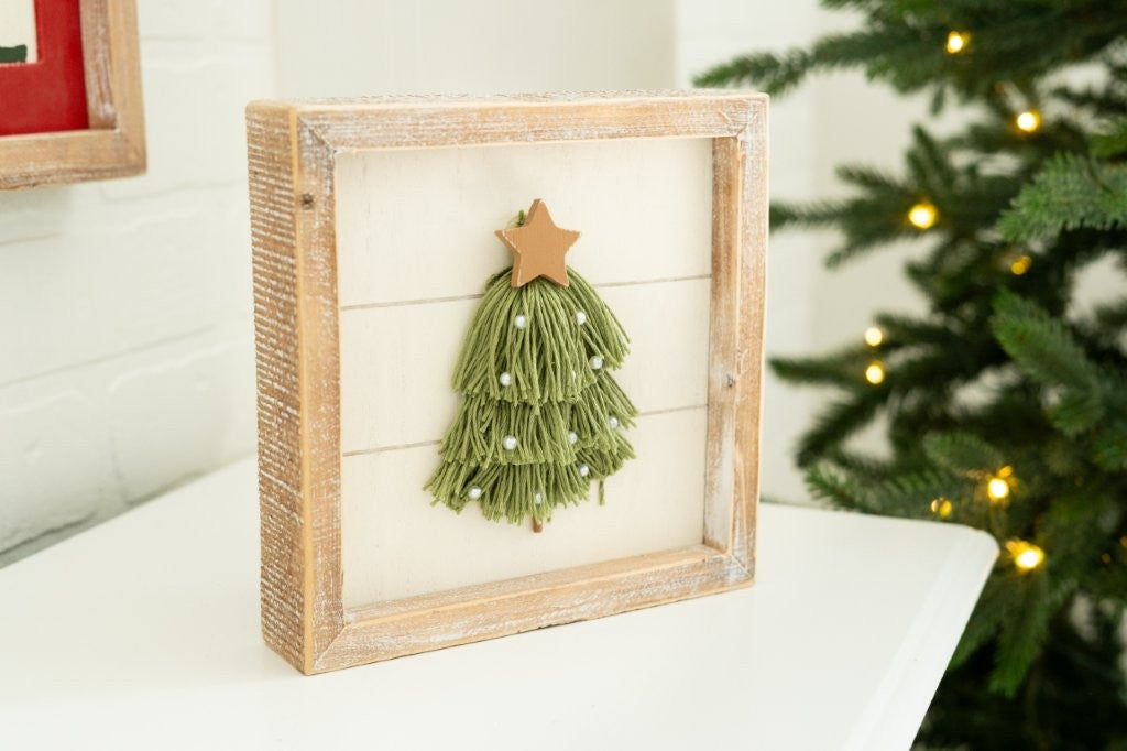 Wood Frame Sign 7x7" TASSEL Christmas Tree Decor - 71346