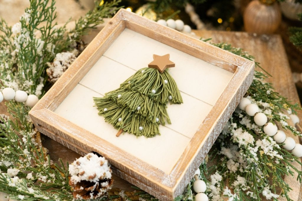 Wood Frame Sign 7x7" TASSEL Christmas Tree Decor - 71346