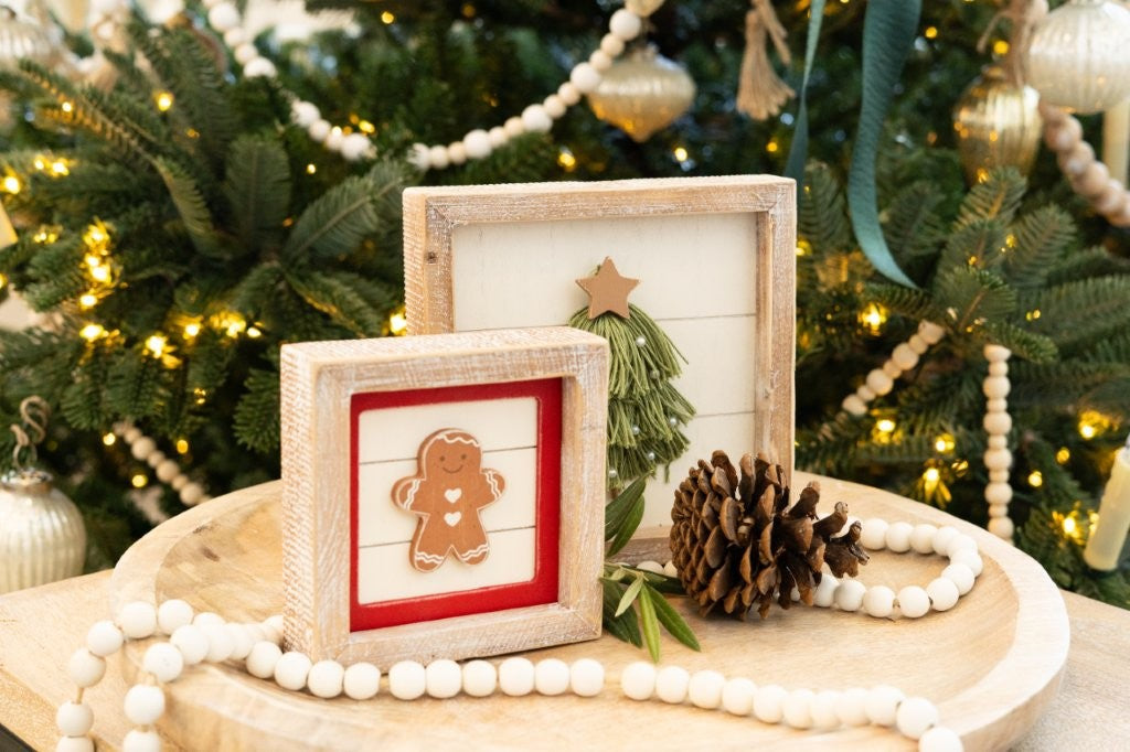 Wood Frame Sign 5x5" (GINGERBREAD / DEER) Christmas - 71350