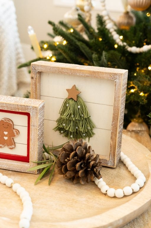 Wood Frame Sign 7x7" TASSEL Christmas Tree Decor - 71346